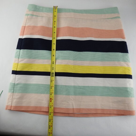 Women's Sz 8 Multicolor Striped Short Straight Pencil Loft Peach Green - Picture 6 of 6